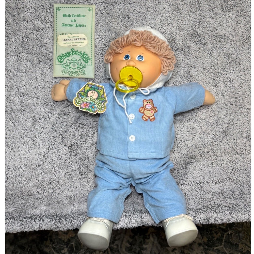 Vintage 1985 Cabbage‎ Patch Kids Pacifier Boy Doll Coleco Blond Blue Eyes Papers